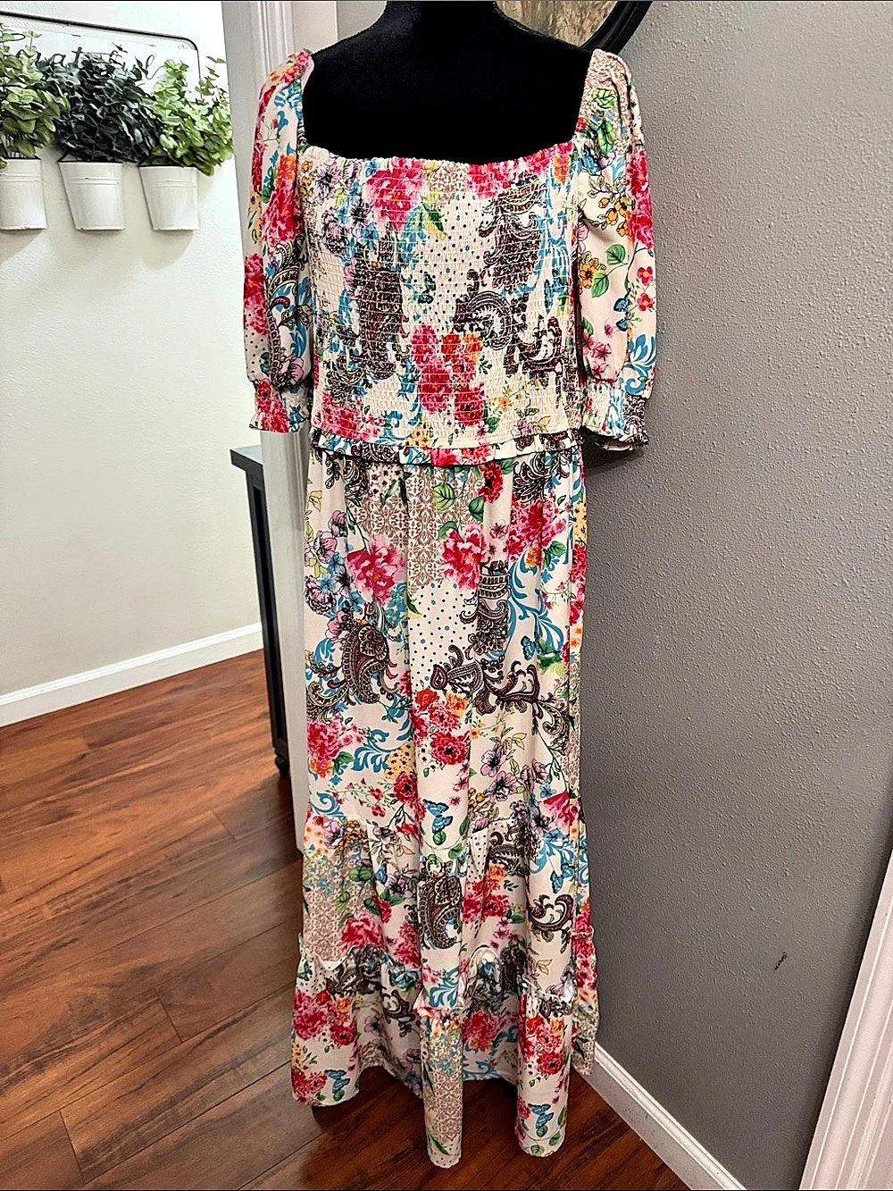 Betsey Johnson Floral Maxi Dress in Pink XL Like New